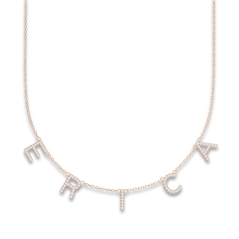 Main Image 1 of Juliette Maison Diamond Station Name Necklace 3/4 ct tw Round 10K Rose Gold