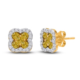 Kallati Natural Yellow Diamond Stud Earrings 1 ct tw Round 14K Yellow Gold