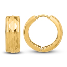 Diamond-Cut Huggie Hoop Earrings 14K Yellow Gold 1mm