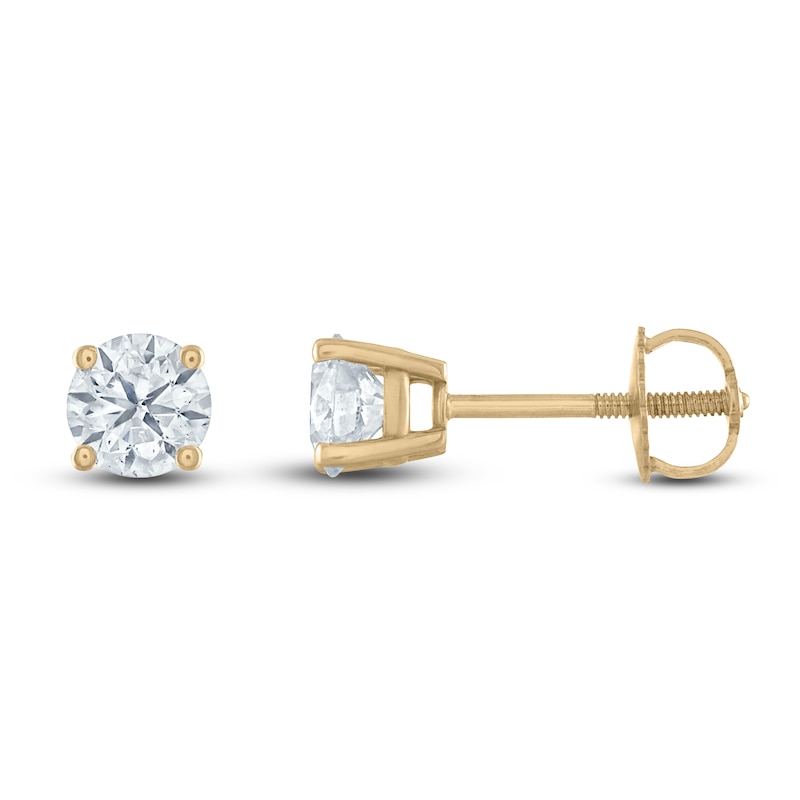 Main Image 2 of Certified Diamond Solitaire Stud Earrings 3/4 ct tw Round 14K Yellow Gold (I/I1)