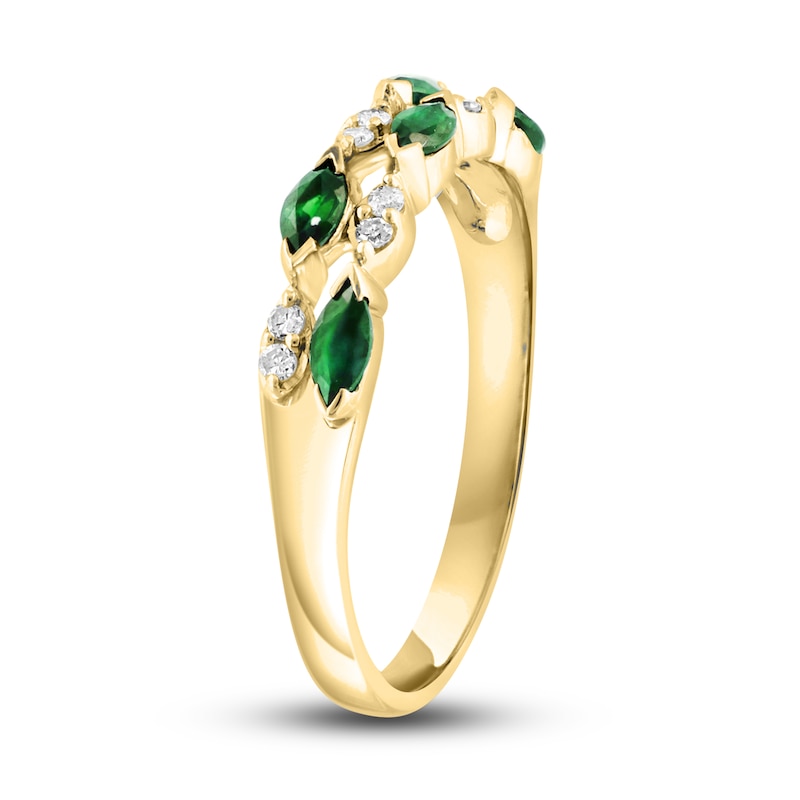 LALI Jewels Natural Emerald Anniversary Band 1/15 ct Diamonds 14K Yellow Gold