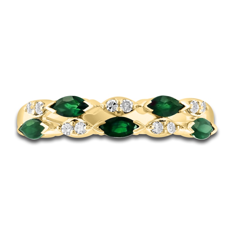 LALI Jewels Natural Emerald Anniversary Band 1/15 ct Diamonds 14K Yellow Gold