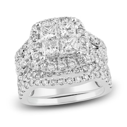 Diamond Bridal Set 3-3/8 ct tw Princess/Round 14K White Gold