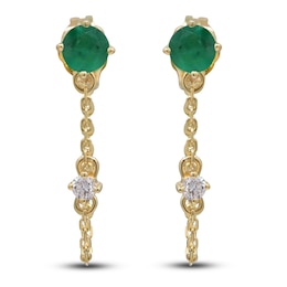 Natural Emerald Earrings 1/15 ct tw Diamonds 14K Yellow Gold