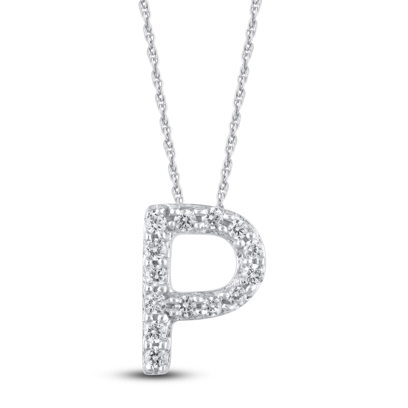 Main Image 1 of Diamond Letter P Necklace 1/20 ct tw Round 14K White Gold 18&quot;