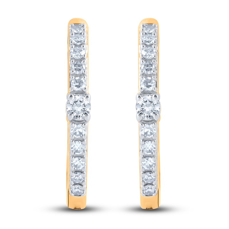 Main Image 2 of Diamond Hoop Earrings 1/6 ct tw Round 14K Yellow Gold