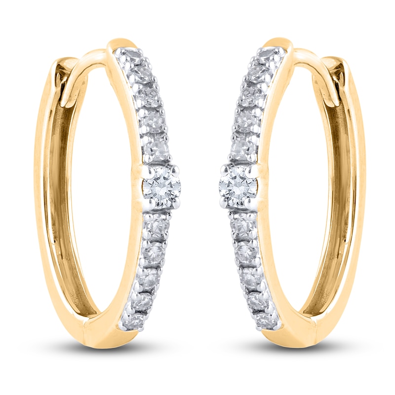 Main Image 3 of Diamond Hoop Earrings 1/6 ct tw Round 14K Yellow Gold