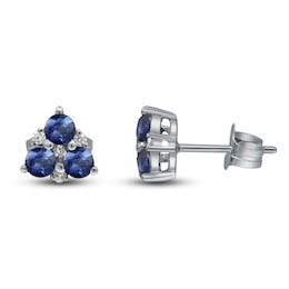 Natural Blue Sapphire & Diamond Earrings 1/20 ct tw 14K White Gold