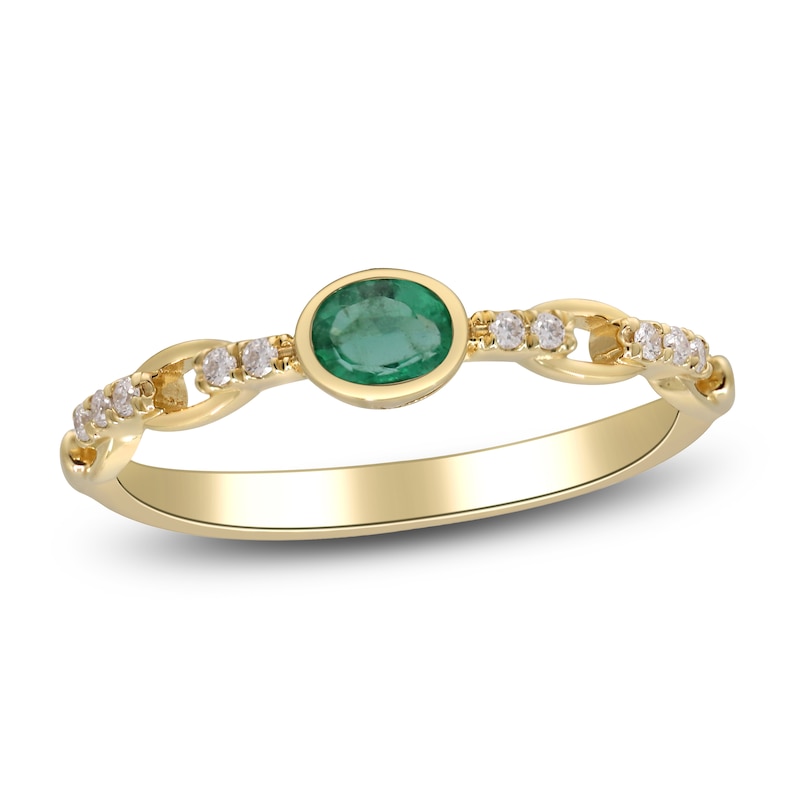 Main Image 1 of Natural Emerald & Diamond Ring 1/15 ct tw 14K Yellow Gold