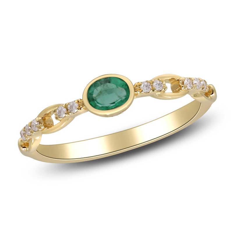 Main Image 2 of Natural Emerald & Diamond Ring 1/15 ct tw 14K Yellow Gold