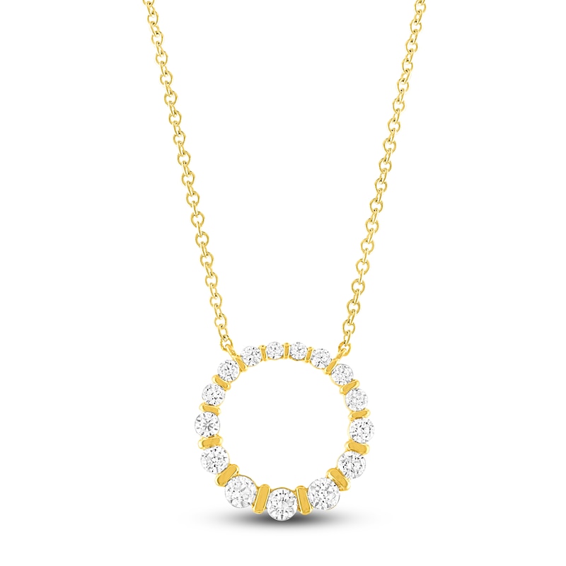 Main Image 1 of Diamond Circle Pendant Necklace 1/2 ct tw Round 10K Yellow Gold