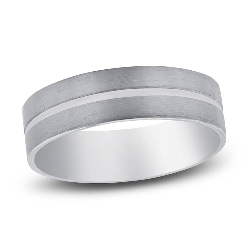 Main Image 1 of Matte Split Wedding Band Platinum 6mm