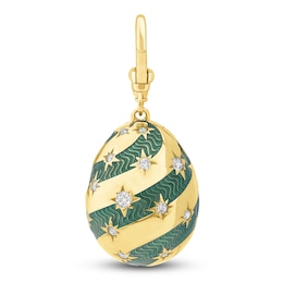 Charm'd by Lulu Frost Diamond Cloisonné Egg Locket Charm 5/8 ct tw Diamonds 10K Yellow Gold