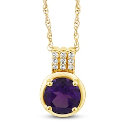 Natural Amethyst & Diamond Accent Pendant Necklace 10K Yellow Gold