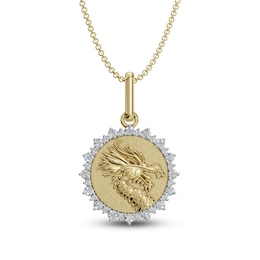 Diamond Dragon Medallion Necklace 1/4 ct tw 10K Yellow Gold 18&quot;