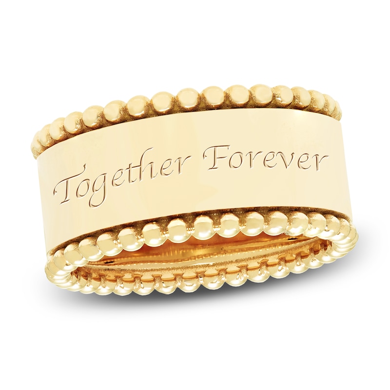 Main Image 1 of Engravable Bead Border Band 14K Yellow Gold 10mm