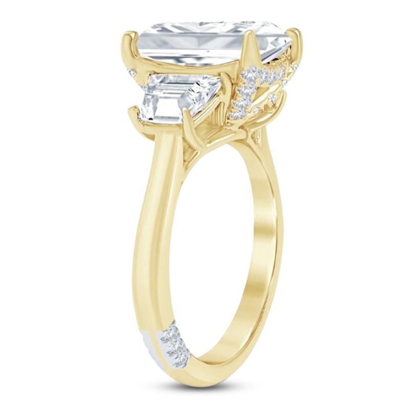 Pnina Tornai Lab-Created Diamond Emerald & Trapezoid-Cut Three-Stone Engagement Ring 5-1/8 ct tw 14K Yellow Gold