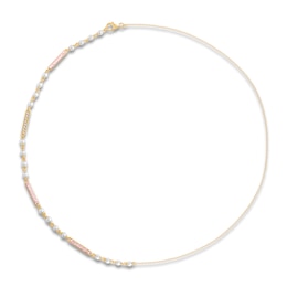 Children's Cultured Pearl, Pink Enamel & Diamond Accent Necklace 14K Yellow Gold 13&quot;