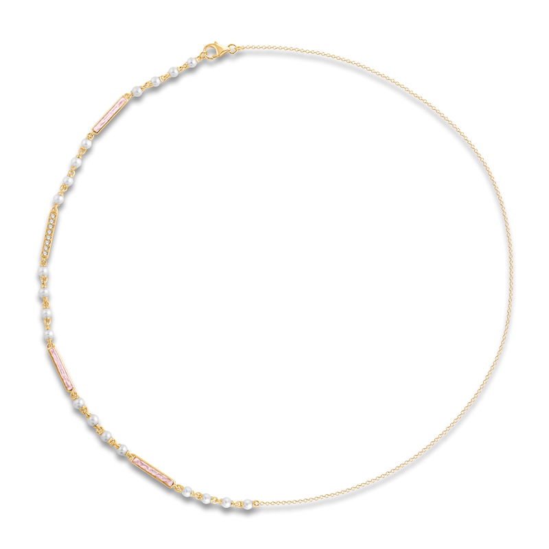 Main Image 1 of Children's Cultured Pearl, Pink Enamel & Diamond Accent Necklace 14K Yellow Gold 13&quot;