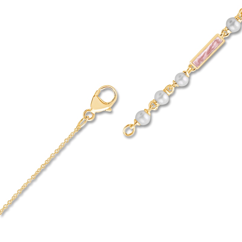 Main Image 2 of Children's Cultured Pearl, Pink Enamel & Diamond Accent Necklace 14K Yellow Gold 13&quot;