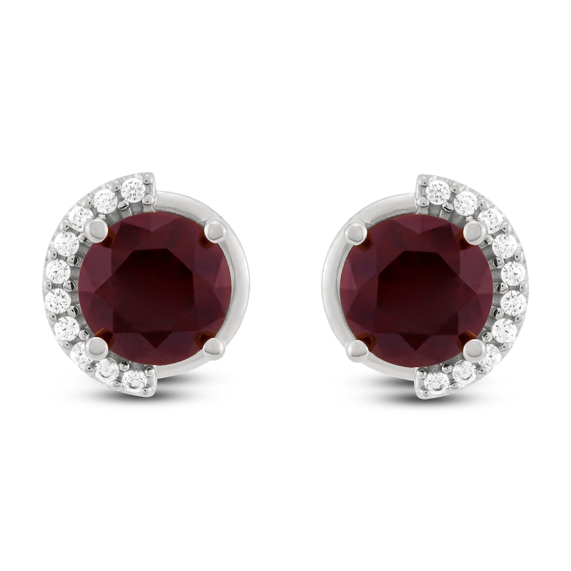 Lab-Created Ruby & Diamond Stud Earrings 1/10 ct tw 10K White Gold