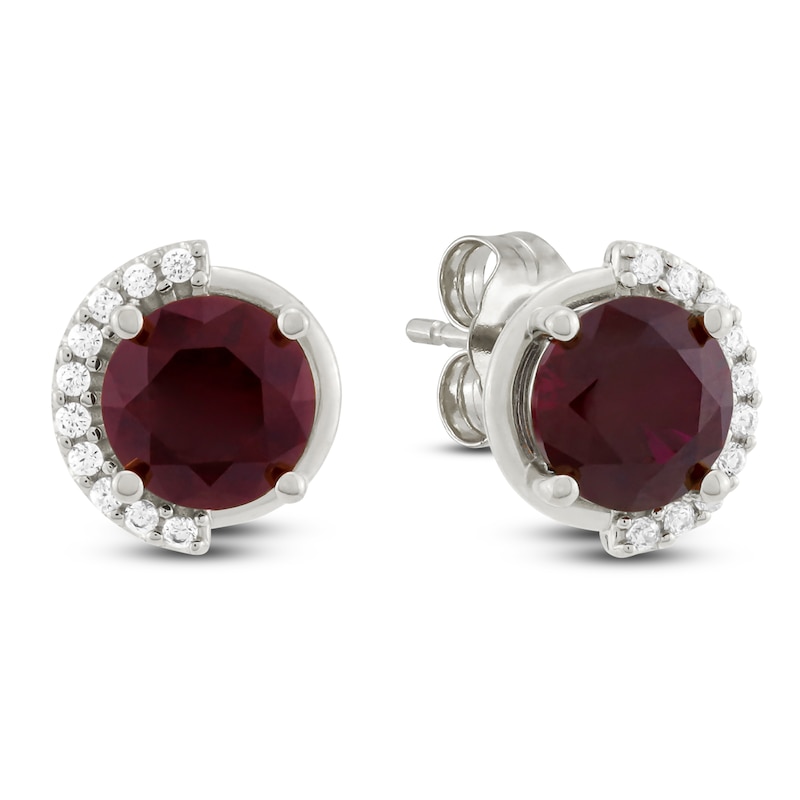 Lab-Created Ruby & Diamond Stud Earrings 1/10 ct tw 10K White Gold