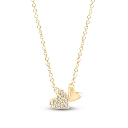 Children's Diamond Double Heart Necklace 1/20 ct tw 14K Yellow Gold 13&quot;