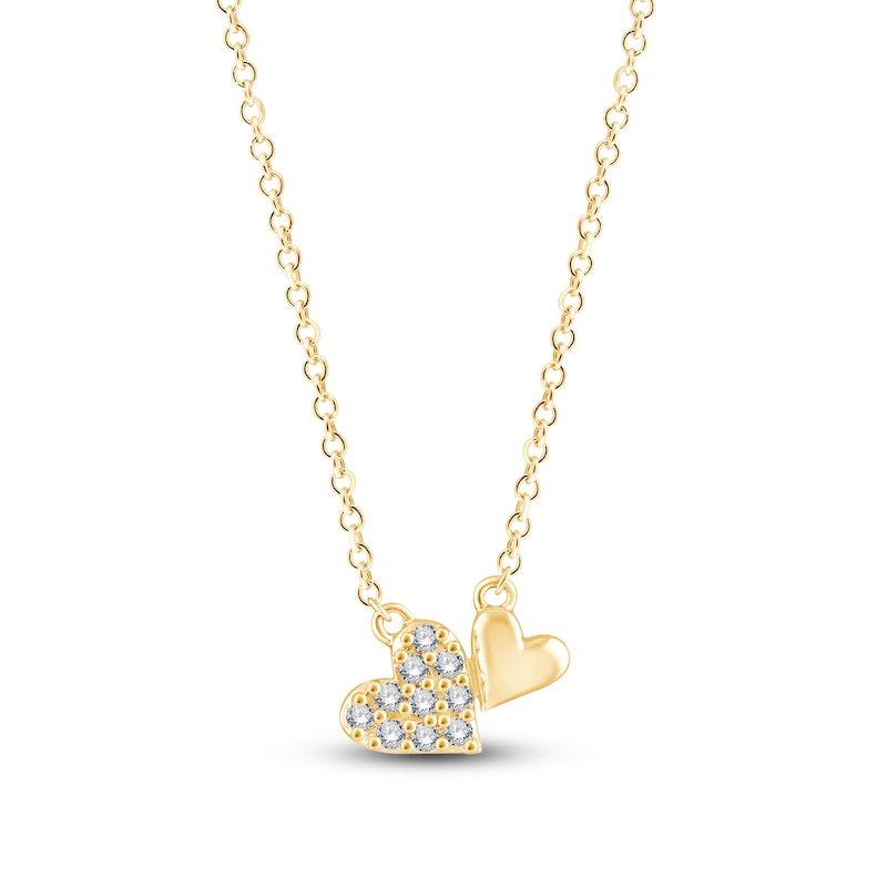 Main Image 1 of Children's Diamond Double Heart Necklace 1/20 ct tw 14K Yellow Gold 13&quot;