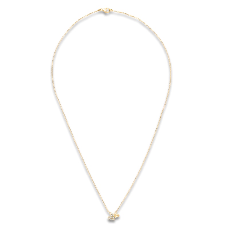 Main Image 2 of Children's Diamond Double Heart Necklace 1/20 ct tw 14K Yellow Gold 13&quot;