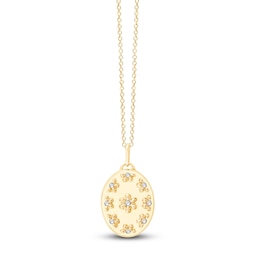 Children's Diamond Flower Oval Locket Necklace 1/20 ct tw 14K Yellow Gold 13"