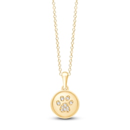 Children's Diamond Paw Print Disc Necklace 1/20 ct tw 14K Yellow Gold 13&quot;