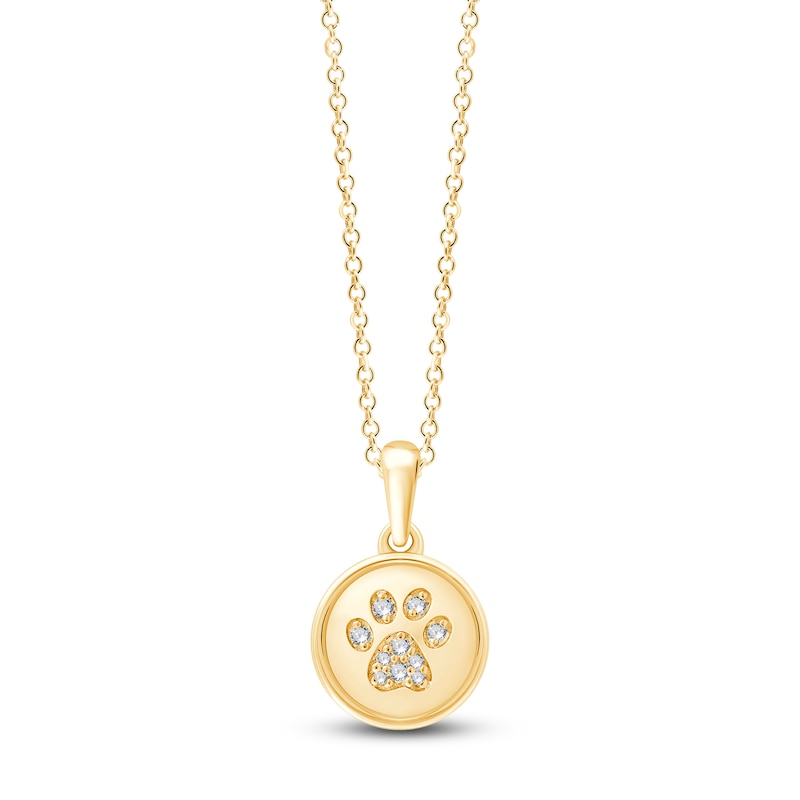 Children's Diamond Paw Print Disc Necklace 1/20 ct tw 14K Yellow Gold 13"