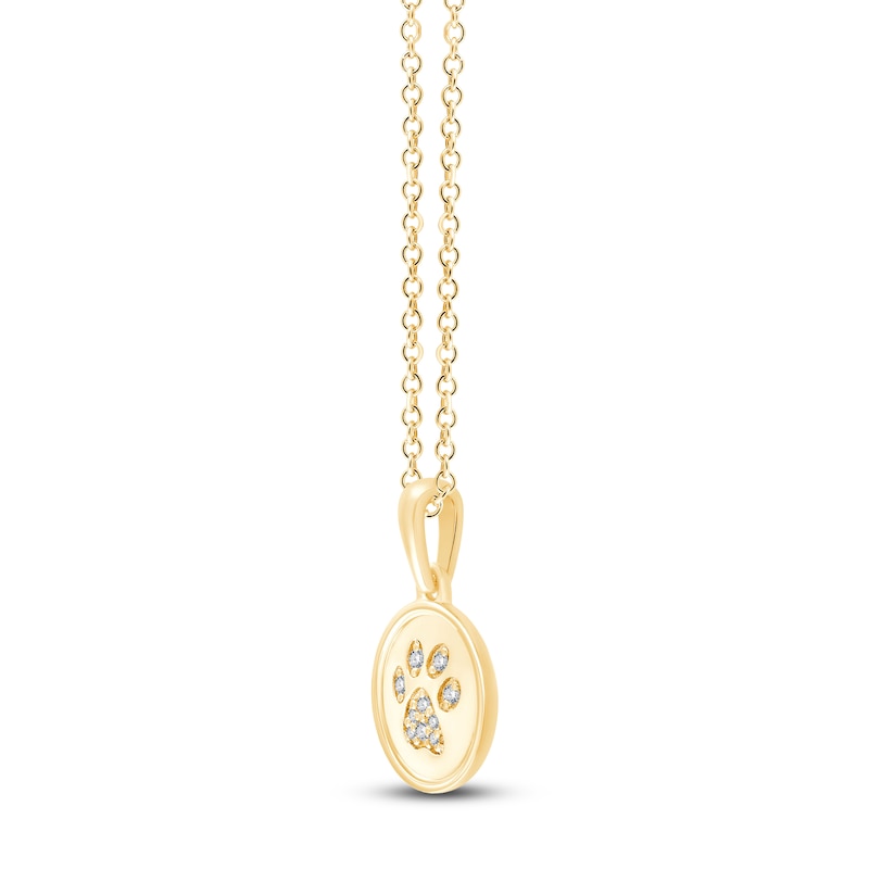 Main Image 2 of Children's Diamond Paw Print Disc Necklace 1/20 ct tw 14K Yellow Gold 13&quot;