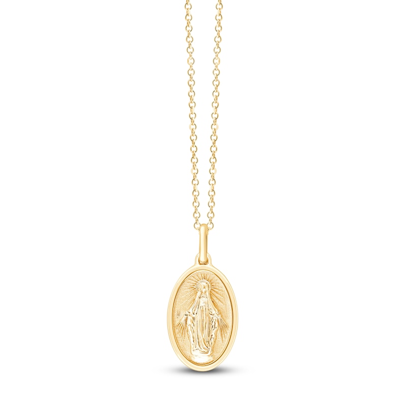 Main Image 1 of Children's Virgin Mary Oval Medallion Necklace 14K Yellow Gold 13&quot;