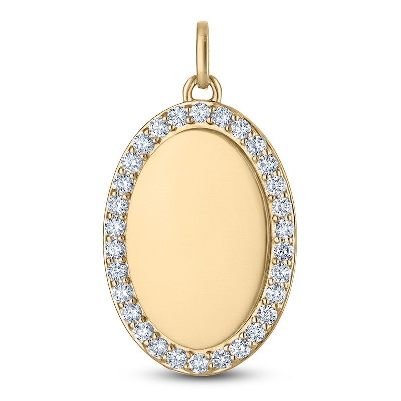 Diamond Engravable Oval Charm 3/8 ct tw 14K Yellow Gold