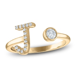 Diamond Initial Open Cuff Bezel Ring 1/4 ct tw 14K Yellow Gold