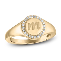 Diamond Engravable Initial Circle Ring 1/10 ct tw 14K Yellow Gold