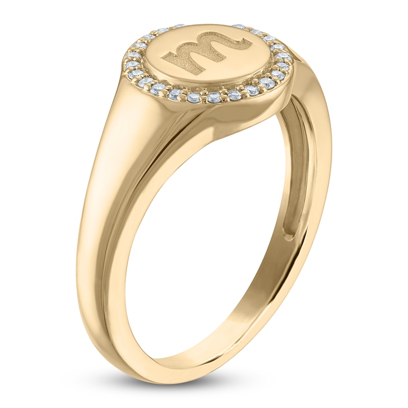 Main Image 2 of Diamond Engravable Initial Circle Ring 1/10 ct tw 14K Yellow Gold