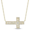 Thumbnail Image 1 of Shy Creation Baguette & Round-Cut Diamond Sideways Cross Necklace 1/3 ct tw 14K Yellow Gold 18&quot; SC55007318V2