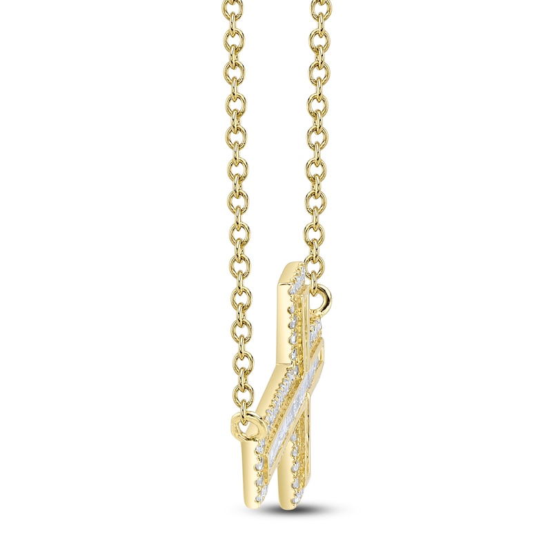 Main Image 2 of Shy Creation Baguette & Round-Cut Diamond Sideways Cross Necklace 1/3 ct tw 14K Yellow Gold 18&quot; SC55007318V2