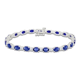 Oval-Cut Blue Lab-Created Sapphire & White Lab-Created Sapphire Bracelet Sterling Silver 7&quot;