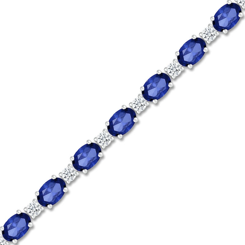 Oval-Cut Blue Lab-Created Sapphire & White Lab-Created Sapphire Bracelet Sterling Silver 7"