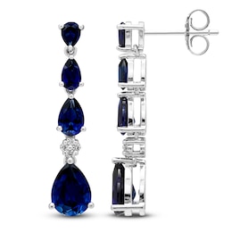 Pear-Shaped Blue Lab-Created Sapphire & White Lab-Created Sapphire Drop Earrings Sterling Silver