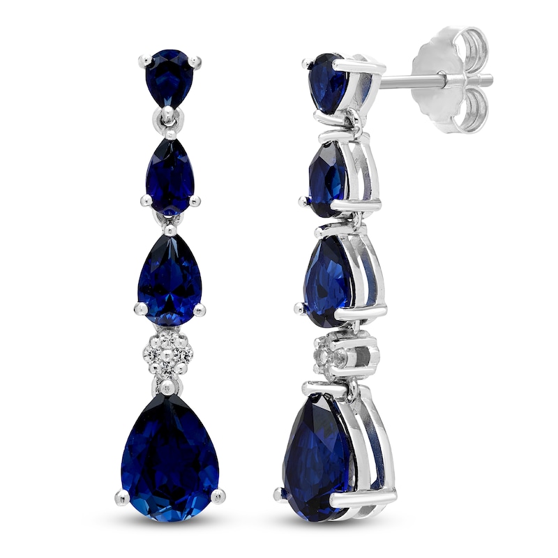 Main Image 2 of Pear-Shaped Blue Lab-Created Sapphire & White Lab-Created Sapphire Drop Earrings Sterling Silver