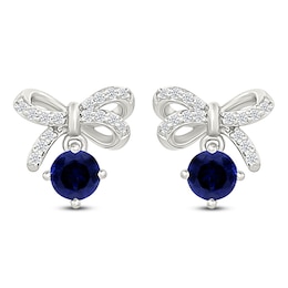 Blue & White Lab-Created Sapphire Bow Dangle Earrings Sterling Silver