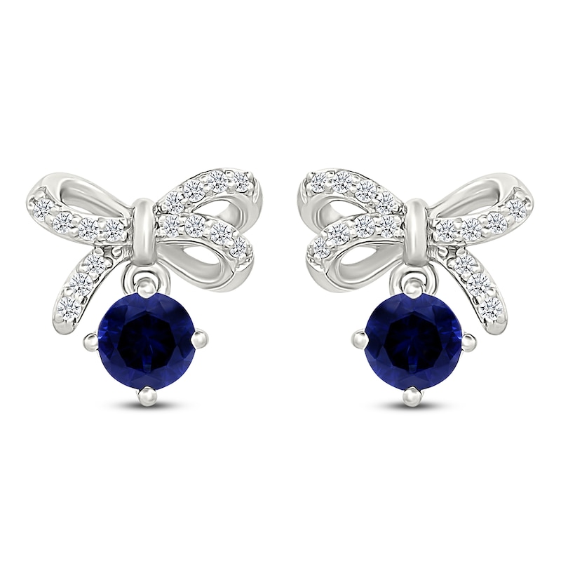 Blue & White Lab-Created Sapphire Bow Dangle Earrings Sterling Silver