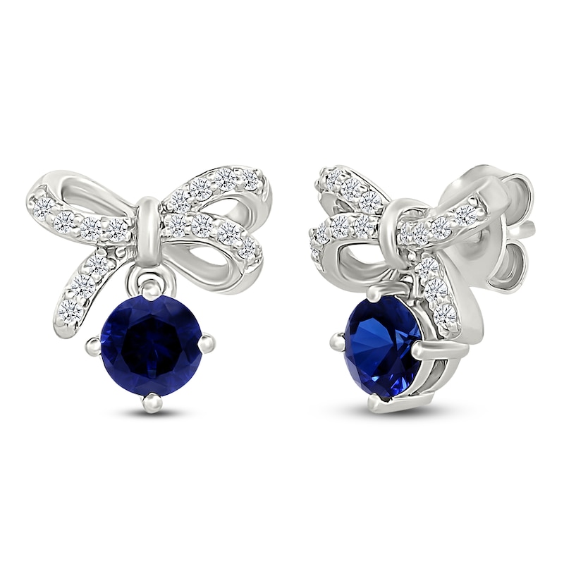 Main Image 2 of Blue & White Lab-Created Sapphire Bow Dangle Earrings Sterling Silver