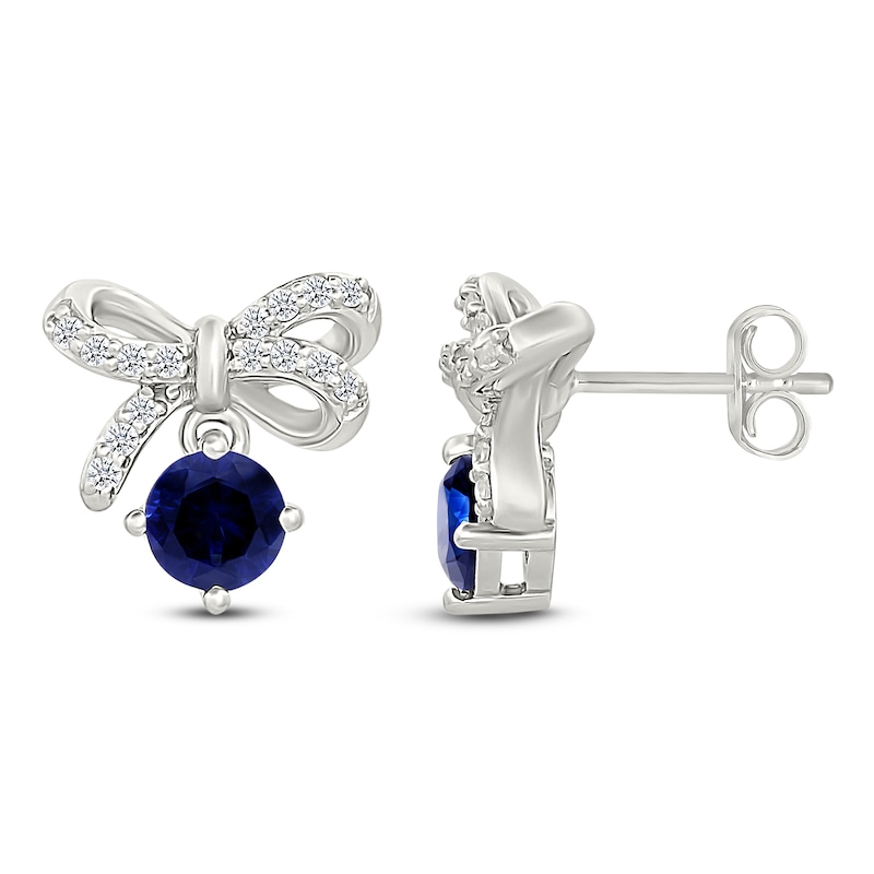 Main Image 3 of Blue & White Lab-Created Sapphire Bow Dangle Earrings Sterling Silver