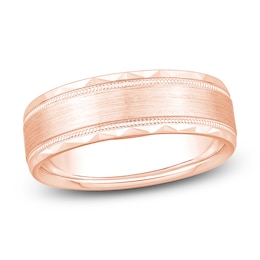 Men's Brushed Center Milgrain Wedding Band 14K Rose Gold 6.9mm