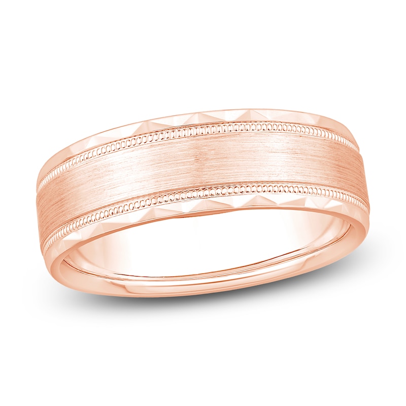 Main Image 1 of Men's Brushed Center Milgrain Wedding Band 14K Rose Gold 6.9mm